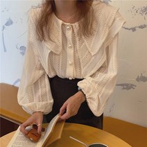 발리원피스 베트남 원피스 다낭 괌 해외여행여름옷 해외여행룩 동남아여행룩 동남아여름옷 빈티지 디자인 할로우 아웃 블라우스 여성 어 진주 버튼 퍼프 슬리브 탑스 피터팬 칼라 레이스 패