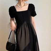 HGD 여성용 여름 검은 원피스 프랑스 복고 드레스