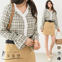 뉴욕멋쟁이 국내제작 와이체크 소매 나팔 블라우스 여성 체크블라우스