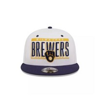 New Era 밀워키 브루어스 뉴에라 복고풍 타이틀 화이트 네이비 950 스냅백 모자 NE