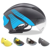 자전거 헬멧로드 Mtb 통합 트라이 애슬론 타임 트라이얼 자전거 헬멧 남자 스피드 레이스 헬멧 선 바이저 5 렌즈 에어로 고글 장비, [01] M, black blue