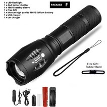 써치라이트 led 손전등 울트라 브라이트 방수 미니 토치 t6l2v6 줌 가능 5 모드 캠핑 전술 18650 충전식 후레쉬, 패키지 f, 협력사, l2-8000 루멘