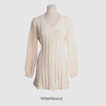 퍼니걸스 5965 브이넥 꽈배기 A 라인 니트 미니 원피스 여성의류