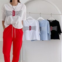 리본핑크 [리본크림] 국산 면100% 샌디에고 크롭반팔티