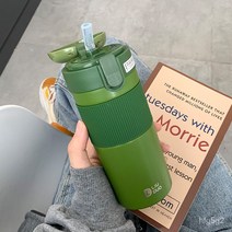 MBH 높은 색상 값 열 보존 컵 남자와 여자 빨대 간단한insHarajufeng 학생 성인 스테인레스 스틸 컵, 야디 짚 보온병 컵-녹색