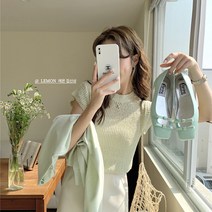 아이스 실크 할로우 니트 셔츠 반팔 티셔츠 여성용 여름 디자인 센스 니쉬 짧은 얇은 작은 소매 어깨 탑