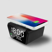 햅시 15W 고속 무선 충전기 풀사이즈 & 포터블 LED 알람 탁상시계 YMQ17CPRO, 블랙, 1개