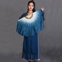 잉크 블루 화이트 그라데이션 리얼 실크 팬 베일 양면 고전 민속 춤 팬 무대 쇼 소품 팬 1쌍, 31cm-10cm, picture color1