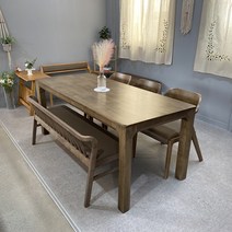 루치아 아담 고무나무 원목 식탁세트 6인용 4인용 대형사이즈, 4인용_브라운) 의자4개 구성