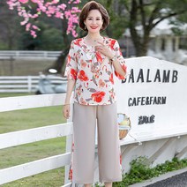 편안한옷 스타일리쉬한 50대엄마선물 50대시어머니생신선물 얇은 50대엄마생일선물 60대엄마옷 할머니원피스 쉬폰 4060 엄마여름옷상하의세트 50대 엄마여름옷