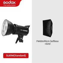 Godox LED 비디오 라이트 SL-60W 5600K 화이트 버전 연속 키트 + 190cm 스탠드 60x90cm Bowens Softbox, Kit 1