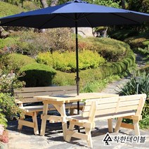 착한테이블 전문목수 등받이 바베큐 그릴 야외테이블 의자 세트 파라솔 별매 원목 정원 캠핑, 4인용 등받이 바베큐 야외테이블 무도색