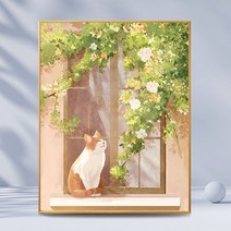 러블리 따뜻한 오후의 햇살과 고양이 카툰 일러스트 보석십자수 DIY 만들기 세트 집콕취미 핸드메이드 선물 집안 인테리어 다이아몬드 그림 액자 없음 20종, GB841