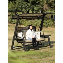 흔들그네의자 정자 야외 스윙 의자 홈 흔들 알루미늄 합금 더블 바구니 정원, [07] 알루미늄 탑 자형 탕굴라 화이트오크 컬러 헤드