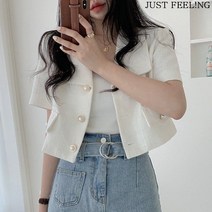 JUST FEEL!NG 반팔 여름 자켓 데일리 정장 재킷 여성 숏 크롭 코트