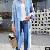 가바바 여성 셔츠원피스 간절기에 입기 좋아 심플 스트라이프 헨리넥 롱원피스 G53974