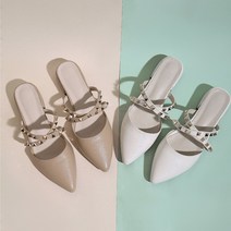 런슈즈 여성 락스터드 스틸레토 블로퍼 슬리퍼 뮬 플랫 슈즈 구두 3.5cm 4.5cm