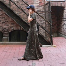 체스트 여성 여름 롱 원피스 밀리터리 캐주얼 드레스 핵인싸