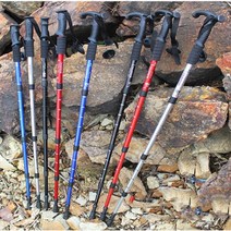 등산스틱 등산용품 스틱 워킹스틱 노르딕워킹 등산지팡이 등산장비 노르딕스틱 3단 4단 T자 일자 2p 한세트가격, T자형 블루(1+1)