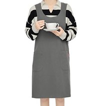JACKIE&YORK 앞치마 X형 여성용 여성 귀여운 멋쟁이 심플 카페풍 크로스 백 린넨 대용량 포켓 100 풀 커버 앞치마 작업용 보육사 원예 잡화 꽃집