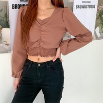 브이와이 VY 여자 FW 롱슬리브 잔주름 벌룬 고무줄 블라우스