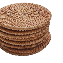 이쁜 원형 라탄 차 컵받침 빈티지 인테리어 홈카페 커피 차 받침대 라탄짜임 홈카페 플레이팅, 8cm