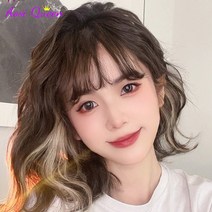 여성 보브컷 투톤 숏 단발 펌 헤어 귀여운 통가발 자연스러운 웨이브 티안나는 가발 내열성, 타입A