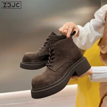 Z3JC 여성 스크럽 소가죽 통굽 키높이 앵클부츠 캐주얼 스모크 부츠 여성 워커