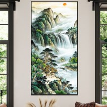 풍수에 좋은 풍경화 그림 산수화 풍경그림 액자 개업 집들이 부모님 선물, 풍수 산수화(캔버스출력), 대형60x120cm, 무광골드
