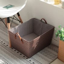 다이소 라탄 바구니 도매 볼가 라틴 바구니 피크닉 등나무 보관 짠 직사각형 고리 버들, 45x35x25cm, 커피 바구니