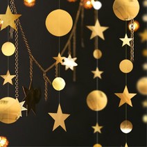 천장장식 달 별 파티 세로 가랜드 돌잔치배너 생일포토존 셀프촬영 종이끈, 로즈골드