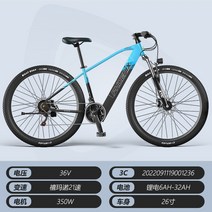 산악 전기 자전거 피닉스 26인치 21단 내장 더블 디스크 브레이크, 36V, 10 AH, 블랙 블루스포크 휠21단내장 리튬 배터리듀얼 디스