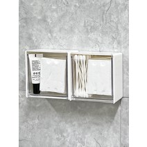 면봉케이스 화장솜 수납함 벽걸이 펌핑 화장실 세면대 면봉 고무줄 케이스 손세정대 립스틱 선반, 02 화이트2개