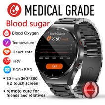 비침습 혈당 측정 스마트워치 남성 스포츠 건강 혈당 워치 ECG PPG HRV 모니터링 혈압 체온 스마트워치 화웨이, 07=BlackSteel_ECGbloodsugar