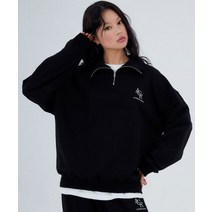 어커버 어라운드 자수 하프 집업 블랙