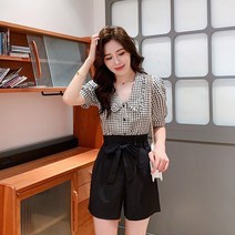 20대 데이트 룩 러 블 리 카라 라우스 리본 밴딩쇼츠 uN5 코디 체크 봄 귀여운 발랄한 개강