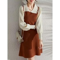 쩐쿠 가을 여성 카라넥 긴소매 빅사이즈 주름 원피스 8373
