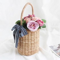 귀중품 보관 꽃 장식 인테리어 원통 버킷백 옷가게 사무실 홈스타일링 작은집꾸미기 입주선물, 핸들 네이비