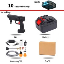 자동차 세차 청소 고압 호스 70bar 1500w 무선 car wash washer gun 50000mah foam generator 물총 스프레이 기 makita 18v, 협력사, 1 배터리 10 섹션