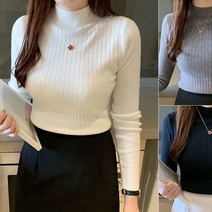 형광티셔츠 여성티셔츠 하프넥 날씬해보이는 골지 긴팔 티셔츠