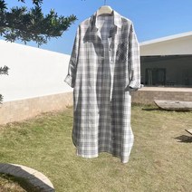오르네트 여성 체크무늬 롱 남방셔츠