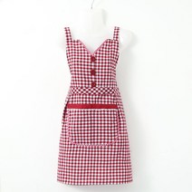 Z3JC 모던 캔버스 앞치마 오염방지 케이터링턱받이, Z3JC 면 멜빵 터틀넥 체크 빅포켓붉은