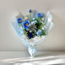 조화꽃다발 센터피스 생화같은조화 촬영부케꽃다발꽃장식 졸업 졸업식, 레인블루, 플로드지포장+쇼핑백+화이트 세라믹화병