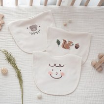 쿵스쿵스 [3SET] 턱받이 밤부 오가닉 면 감성자수 신생아 베이비 침받이 스카프빕