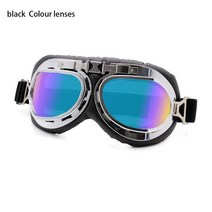 레트로 빈티지 파일럿 고글 모터 보호 기어 안경 오토바이 크루저 카페 스쿠터, 01 black-Colour lenses