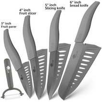 세라믹칼 정육칼 일본 독일 명품칼 중식칼 장미칼세라믹 나이프 3 4 5 + 6 인치 세트 주방 톱니 모양의 빵, 11 3456B inch Grey