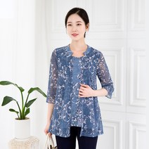 엄마옷 모슬린 장미꽃 7부 가디건 블라우스 BL106181마담 미시옷 50대 중년여성의류 60대 엄마옷 빅사이즈 할머니옷 여성옷 여성 봄