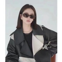 올가을 미국식 복고풍 블랙 패치워크 라이더 가죽 코트녀가 유행