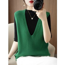손뜨개조끼 오버핏 롱 크롭 니트조끼 봄과 여름 캐시미어 니트 조끼 여성용 v넥 민소매 풀오버 패션 느슨하고 얇은 단색 겉옷