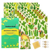 재사용 가능한 밀랍 랩 3팩 식품 지속 가능 생분해성 폐기물 없음 플라스틱 프리 보관 용기, 4M,2L | Cactus